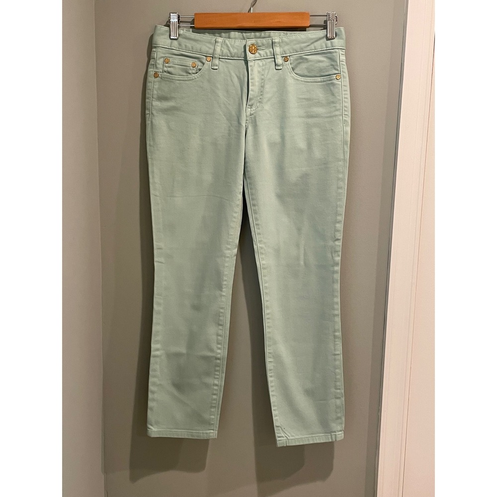 Tory Burch Alexa Cropped Skinny Jeans Size 26‎ Mint Green Denim Womens